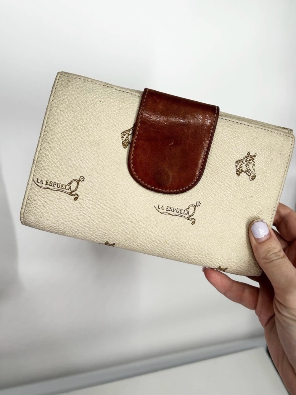 Vtg Two Tone Leather Wallet Organizer Made in Spain La Espuela Equestrian Horse
